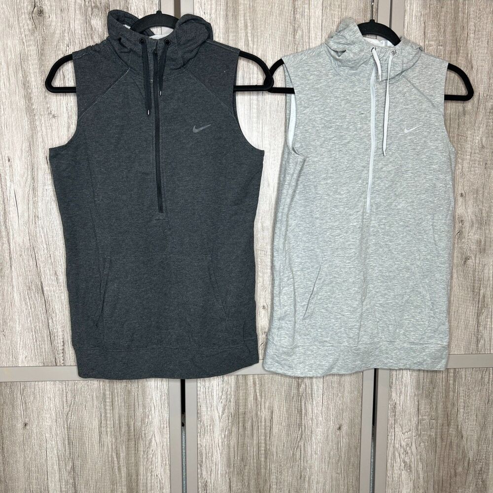 Nike Women's Sleeveless Hooded Pullover Tops - Charcoal & Light Gray